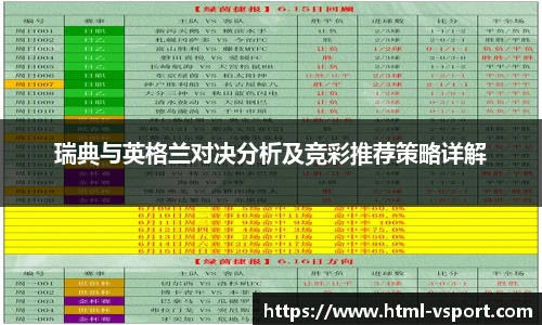 瑞典与英格兰对决分析及竞彩推荐策略详解